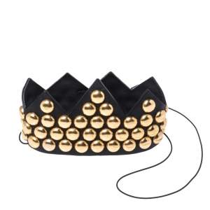 Pre Owned Moschino Black Leather Gold Tone Studded Crown