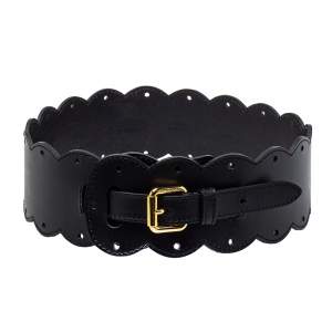 Pre Owned Moschino Black Leather Scallop Waist Belt 75CM