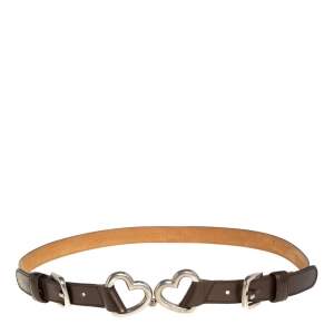 Pre Owned Moschino Metallic Brown Leather Heart Buckle Belt 