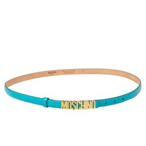Moschino Blue Leather Logo Slim Belt 100 CM