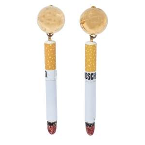 Moschino Gold Tone It's Lit Cigarette Clip-On Earrings