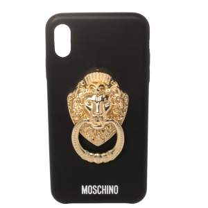 Moschino Black Leather Lion Head Handle iPhone XS Max Case