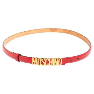 Moschino Red Leather Classic Logo Slim Belt 105 CM