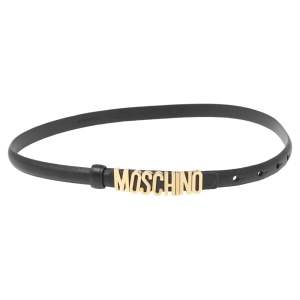 Moschino Black Leather Logo Slim Waist Belt 75CM