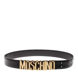 Moschino Black Leather Logo Belt 
