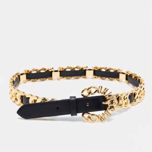 Moschino for H&M Black Leather Logo Buckle Chain Belt