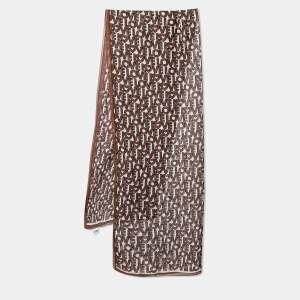 Pre Owned Moschino Brown Love Print Silk Scarf 