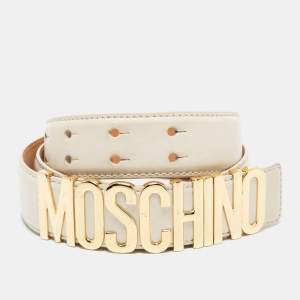 Pre Owned Moschino Cream Leather Classic Logo Belt 100 CM