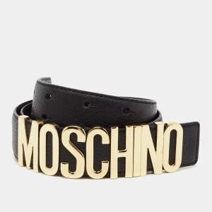 Pre Owned Moschino Black Leather Classic Logo Belt 80 CM