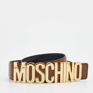 Pre Owned Moschino Brown Leather Classic Logo Belt 80CM