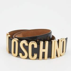 Pre Owned Moschino Black Leather Logo Plaque Belt