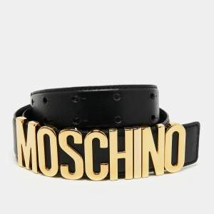 Moschino Black Leather Classic Logo Belt 85 CM