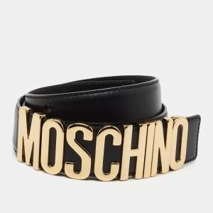 Pre Owned Moschino Black Leather Logo Belt
