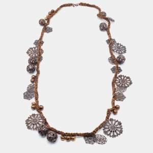 Moschino Brown Braided Charm Detail Long Necklace