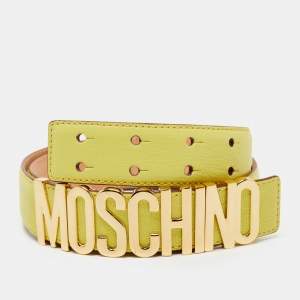 Moschino Yellow Leather Logo Belt 90CM