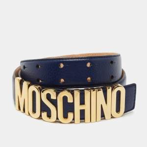 Moschino Blue Leather Logo Belt 85CM