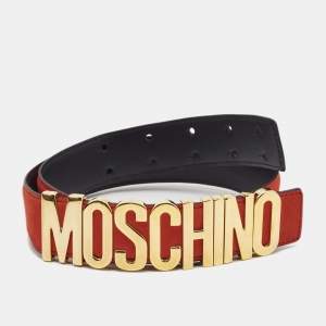 Moschino Orange Nubuck Leather Classic Logo Waist Belt