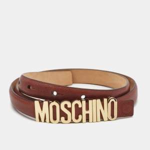 Moschino Brown Leather Classic Logo Slim Belt
