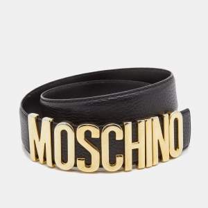 Moschino Black Leather Classic Logo Belt 80CM