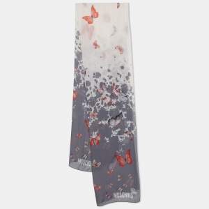 Moschino Grey & White Butterfly Printed Silk Scarf