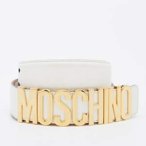 Moschino White Leather Classic Logo Waist Belt 