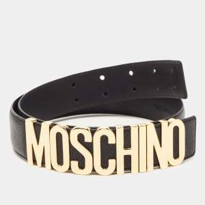 Moschino Black Leather Classic Logo Belt 90CM