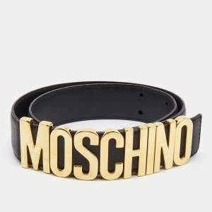 Moschino Black Leather Classic Logo Waist Belt 