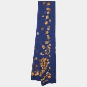 Moschino Navy Blue Coin Printed Silk Scarf
