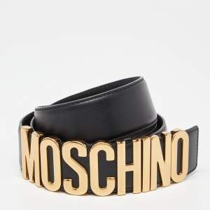 Moschino Black Leather Classic Logo Belt 90CM