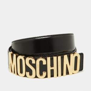 Moschino Black Leather Classic Logo Waist Belt 110 CM