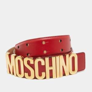 Moschino Red Leather Classic Logo Waist Belt 
