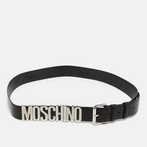 Moschino Black Leather Classic Logo Buckle Belt