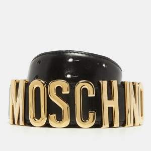 Moschino Black Glossy Leather Classic Logo Waist Belt 