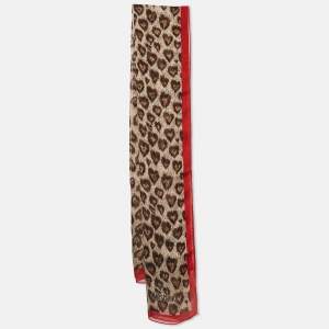 Moschino Larioseta Brown/Red Leopard Print Silk Scarf