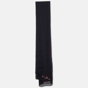 Moschino Black Logo Detail Silk Chiffon Stole