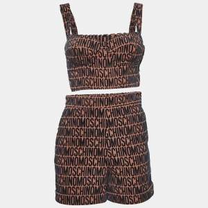 Moschino Brown Monogram Embossed Cotton Blend Shorts Set S
