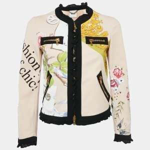 Moschino Multicolor Printed Cotton Zip-Up Ruffle Detail Cardigan S