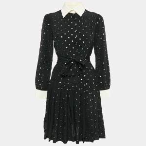 Moschino Black Polka Dot Print Silk Pleated Short Dress S