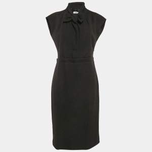 Moschino Black Wool Bow Detail Midi Sheath Dress M