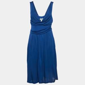 Moschino Navy Blue Jersey Draped Detail Sleeveless Mini Dress L