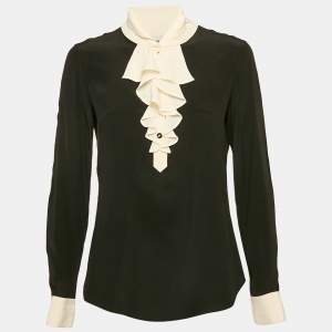 Moschino Black Silk Ruffled Long Sleeve Blouse M