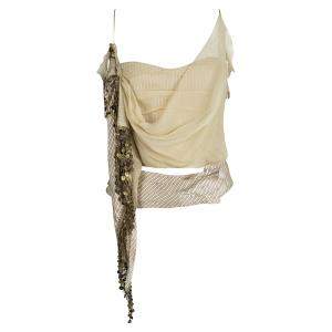 Moschino Striped Silk Chiffon Overlay Embellished Crop Top L
