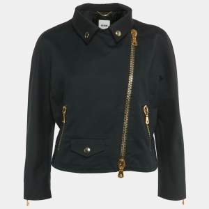 مملوكة مسبقًا جاكيت موسكينو قطن أسود بسحاب مقاس كبير - لارج