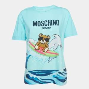 Pre Owned Moschino Swim Blue Gradient Teddy and Shark Print Jersey T-Shirt S