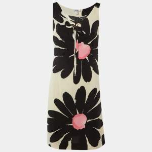 Pre Owned Moschino Cheap & Chic Black & Beige Floral Printed Silk Shift Dress S