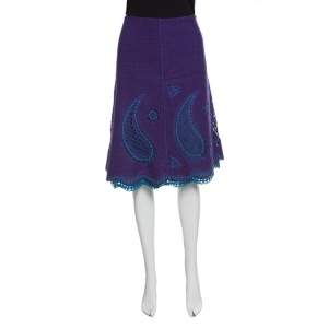 Moschino Purple Wool Cutout Paisley and Floral Motif Detail Skirt M
