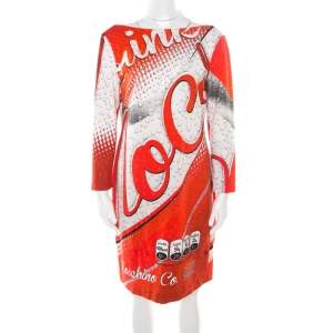 Pre Owned Moschino Couture Red Soda Can Printed Cotton Shift Dress L