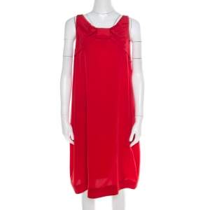 Moschino Red Silk Crepe Bow Detail Sleeveless Dress L