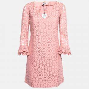 Moschino Cheap and Chic Pink Lace Frilled Sleeve Shift Dress S