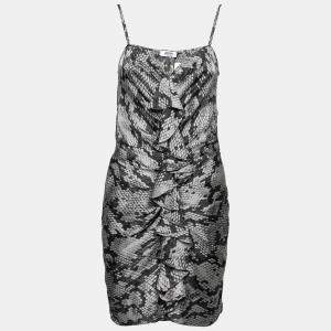 Pre Owned Moschino Cheap and Chic Grey Snakeskin Print Ruffle Detail Dress M